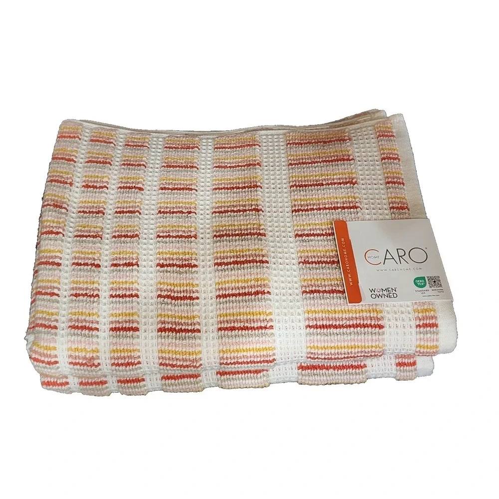 Caro Home 8pc Stripe Cotton Bath Towel Set Multicolor Fall Decor Waffle Weave